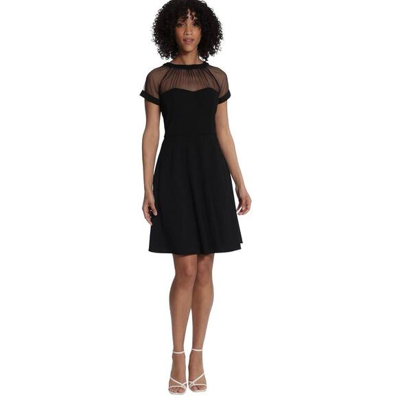 Maggy London Illusion Mini Dress black Fit and Flare  Rockabilly Size 10 Formal - Picture 2 of 15